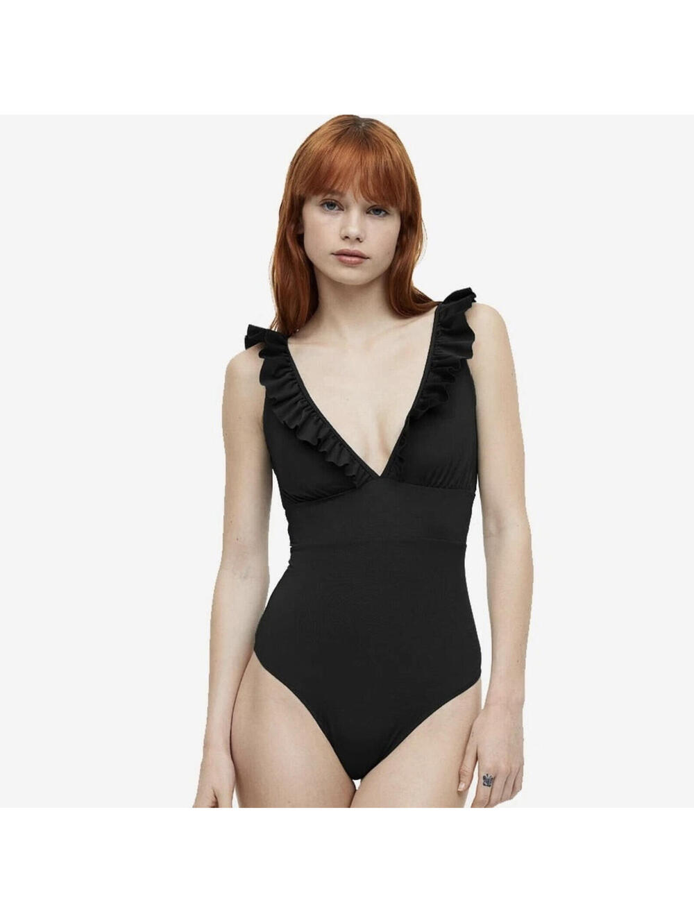 Black One-Piece H&M Ruffled Swimsuit Size Medium